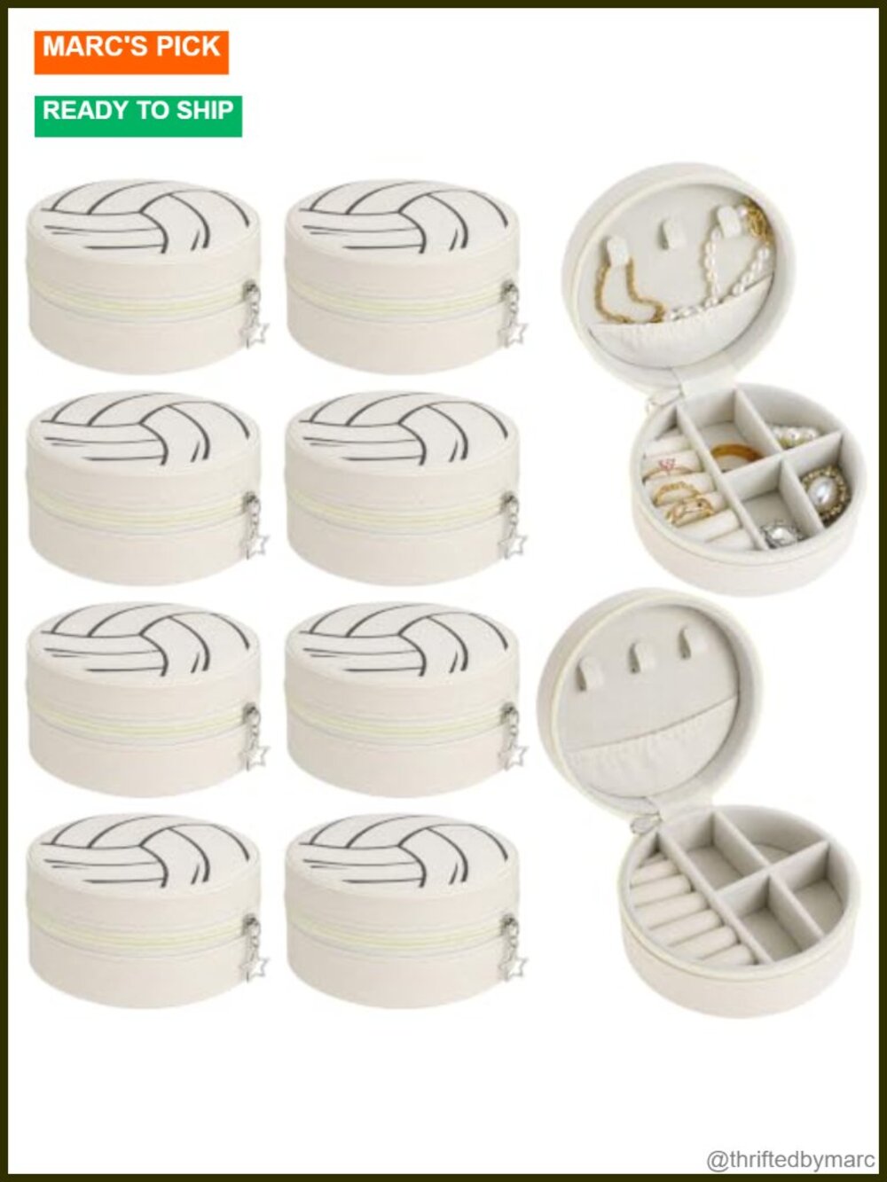PU Leather Round Jewelry Box Set 12 Pack Travel Case Zipper Organizer